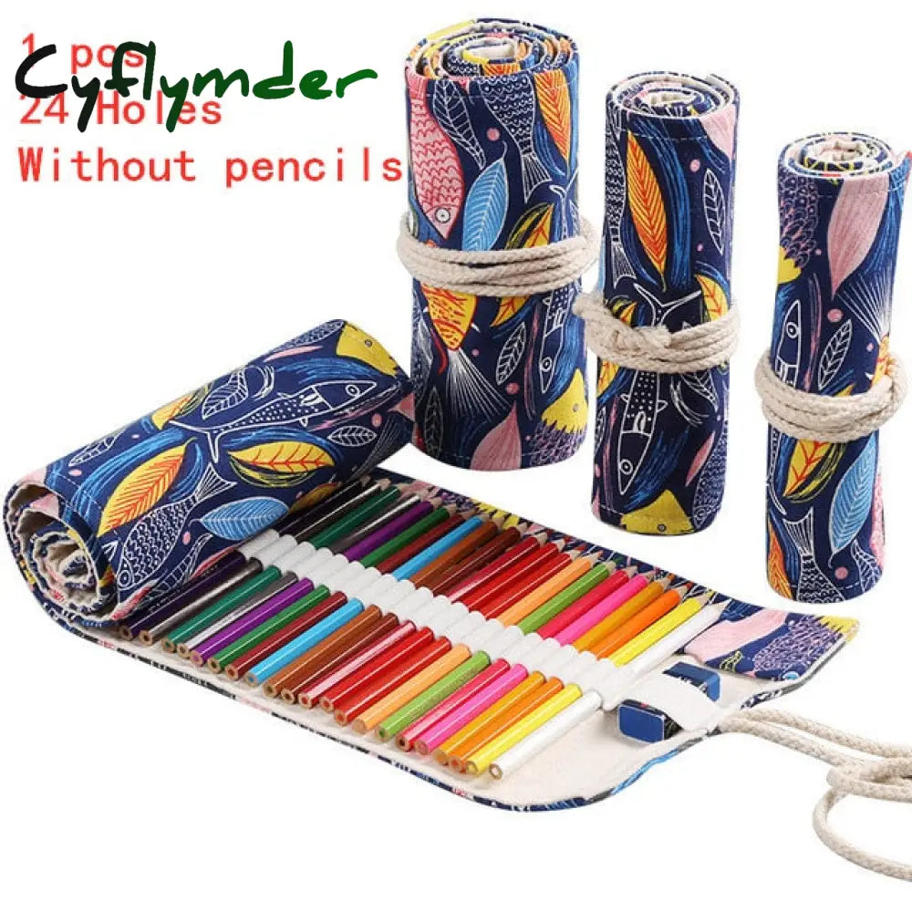 Cyflymder 12/24/36/48/72 Hole Colorful Cloth Pencil Case Stationery Cosmetic Storage Bag Roll