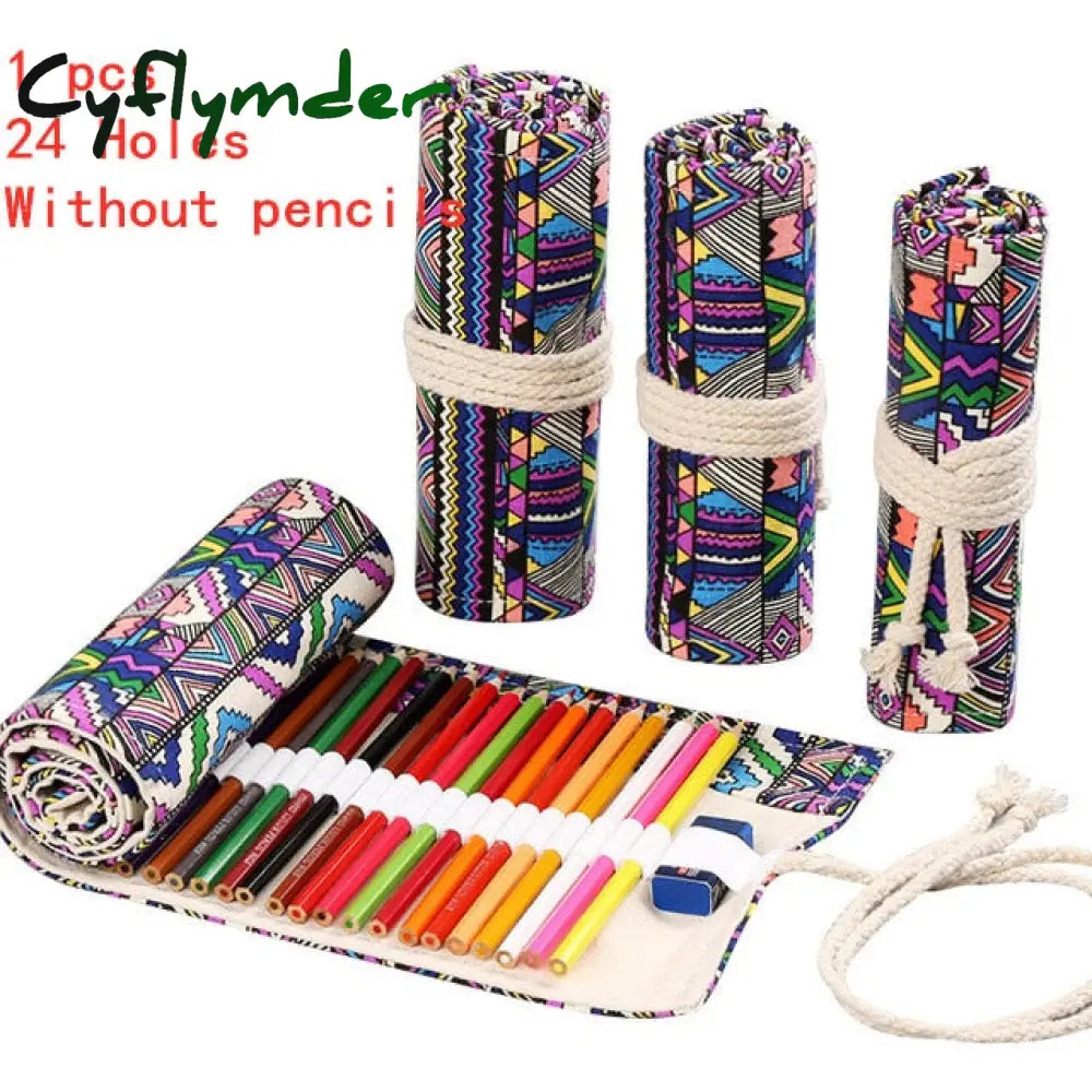 Cyflymder 12/24/36/48/72 Hole Colorful Cloth Pencil Case Stationery Cosmetic Storage Bag Roll