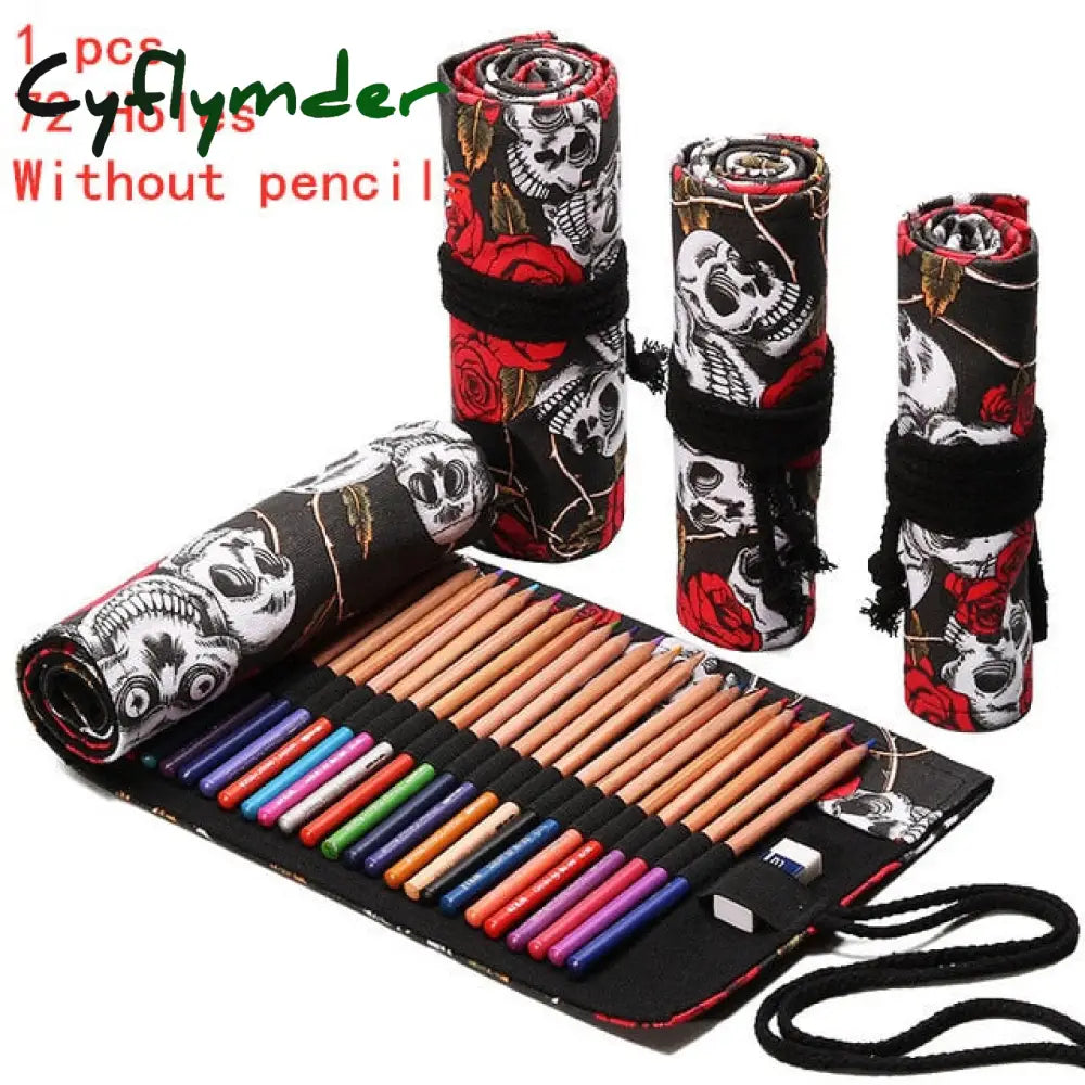 Cyflymder 12/24/36/48/72 Hole Colorful Cloth Pencil Case Stationery Cosmetic Storage Bag Roll