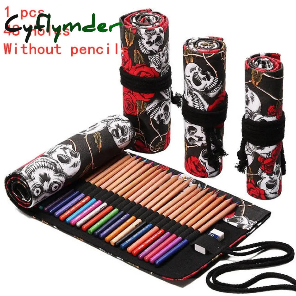 Cyflymder 12/24/36/48/72 Hole Colorful Cloth Pencil Case Stationery Cosmetic Storage Bag Roll