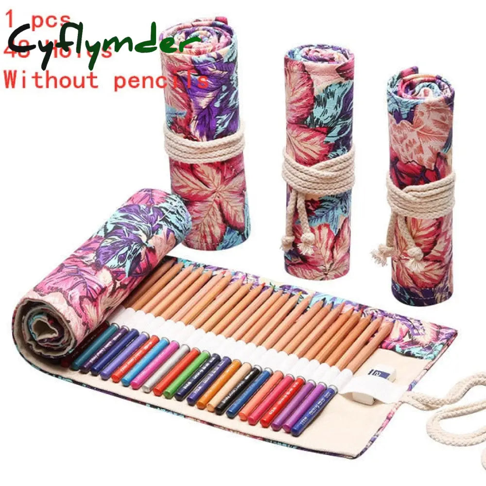 Cyflymder 12/24/36/48/72 Hole Colorful Cloth Pencil Case Stationery Cosmetic Storage Bag Roll
