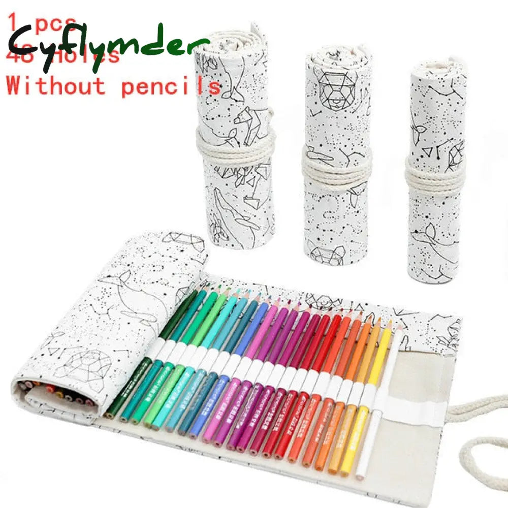 Cyflymder 12/24/36/48/72 Hole Colorful Cloth Pencil Case Stationery Cosmetic Storage Bag Roll