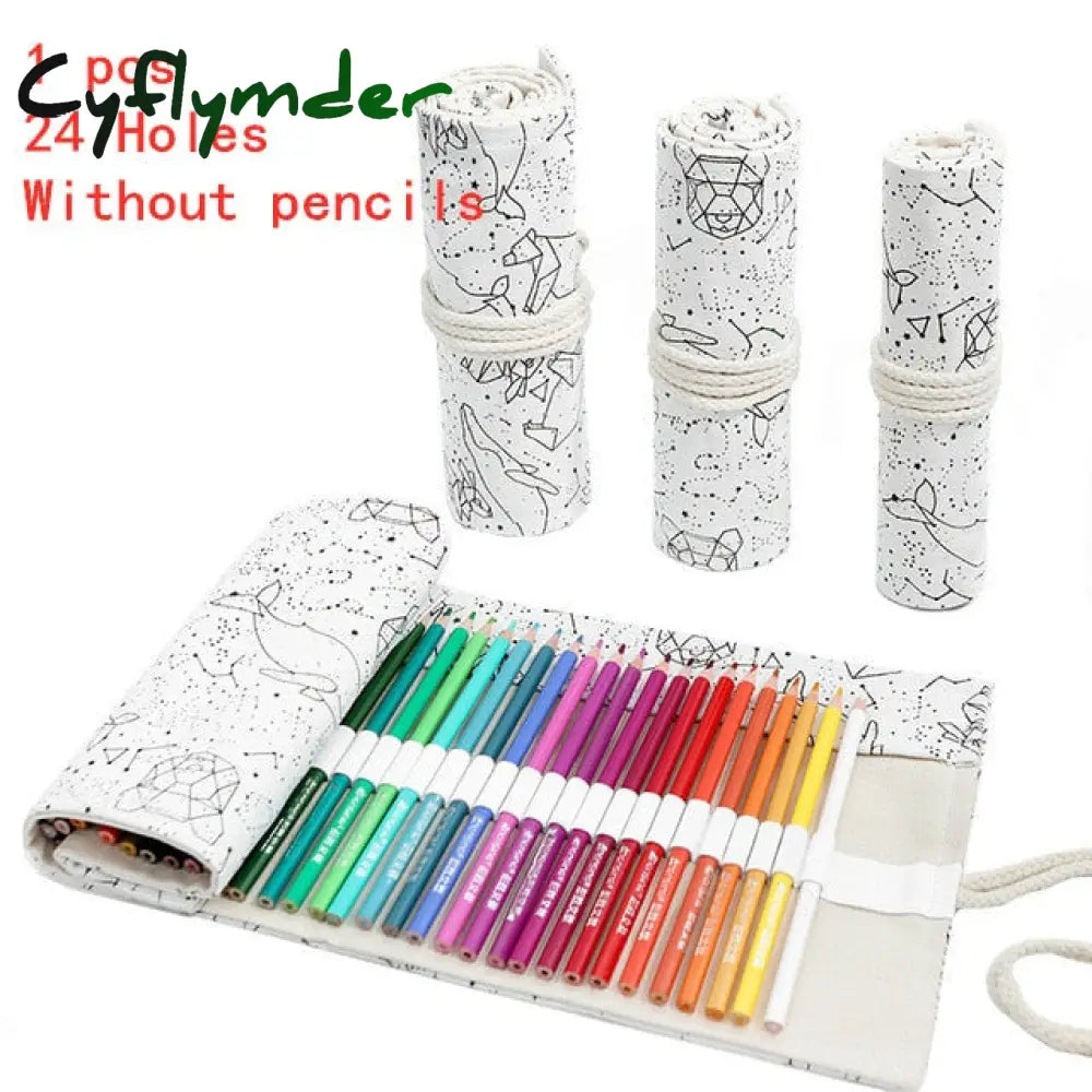 Cyflymder 12/24/36/48/72 Hole Colorful Cloth Pencil Case Stationery Cosmetic Storage Bag Roll