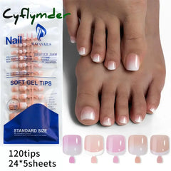 Cyflymder 120Pcs False Toes Nails French Square Full Cover Nude Pink Artificial Fake Toenail Acrylic Foot Nail Art Tips