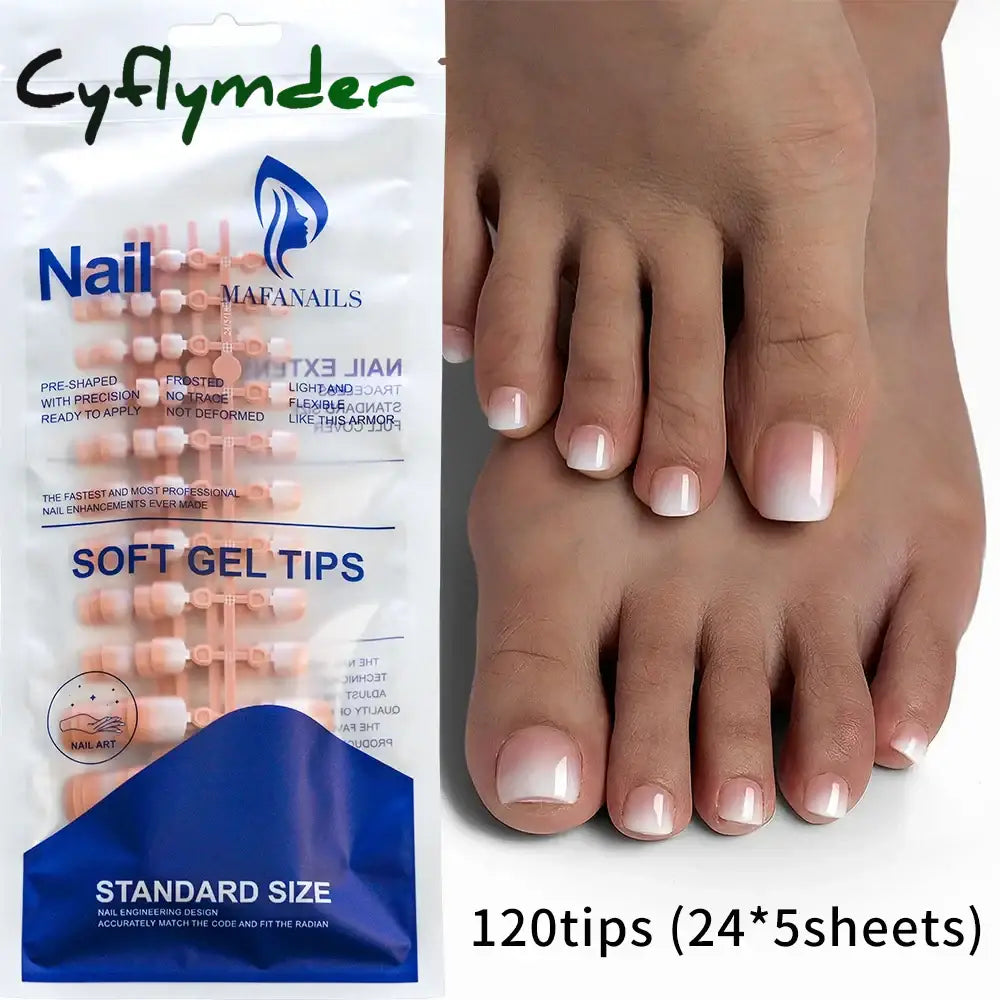 Cyflymder 120Pcs False Toes Nails French Square Full Cover Nude Pink Artificial Fake Toenail Acrylic Foot Nail Art Tips