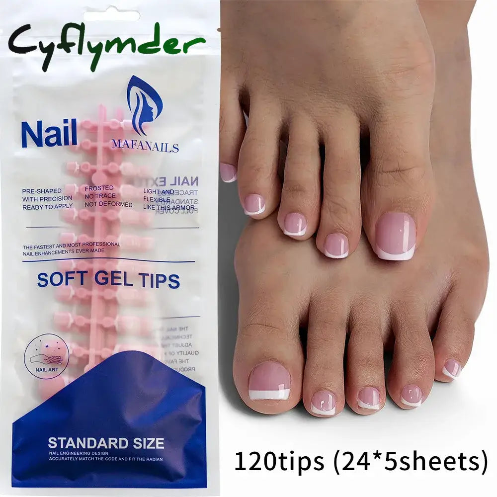 Cyflymder 120Pcs False Toes Nails French Square Full Cover Nude Pink Artificial Fake Toenail Acrylic Foot Nail Art Tips