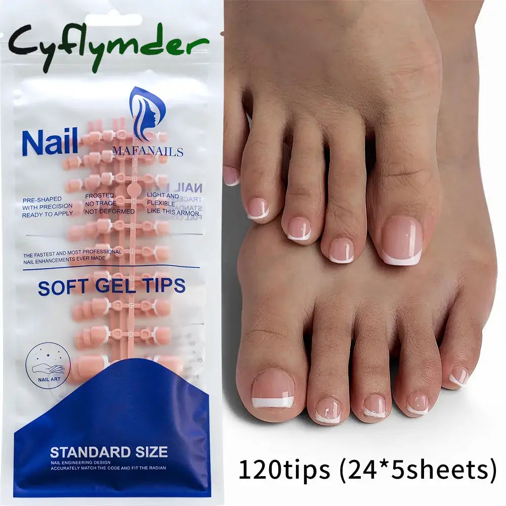 Cyflymder 120Pcs False Toes Nails French Square Full Cover Nude Pink Artificial Fake Toenail Acrylic Foot Nail Art Tips