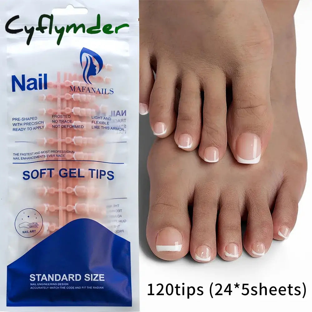 Cyflymder 120Pcs False Toes Nails French Square Full Cover Nude Pink Artificial Fake Toenail Acrylic Foot Nail Art Tips