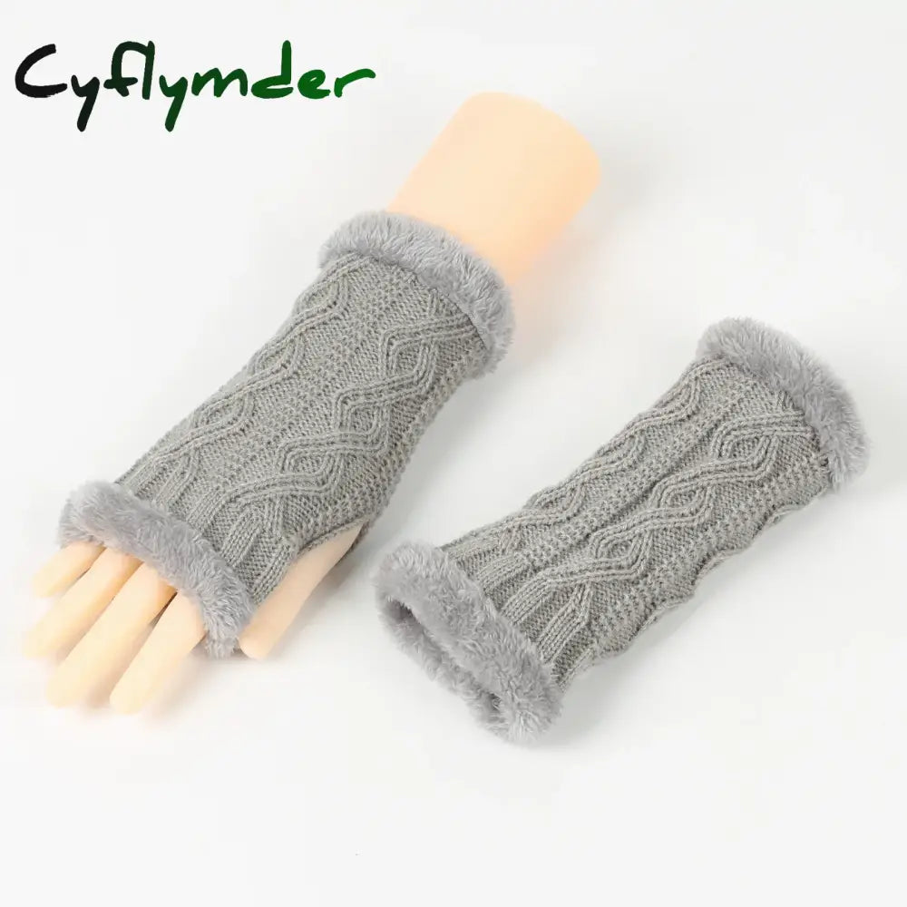 Cyflymder 1pair Inner Fleece Soft Half Finger Gloves for Women Winter Warm Plush Knitted Fingerless Gloves Wrist