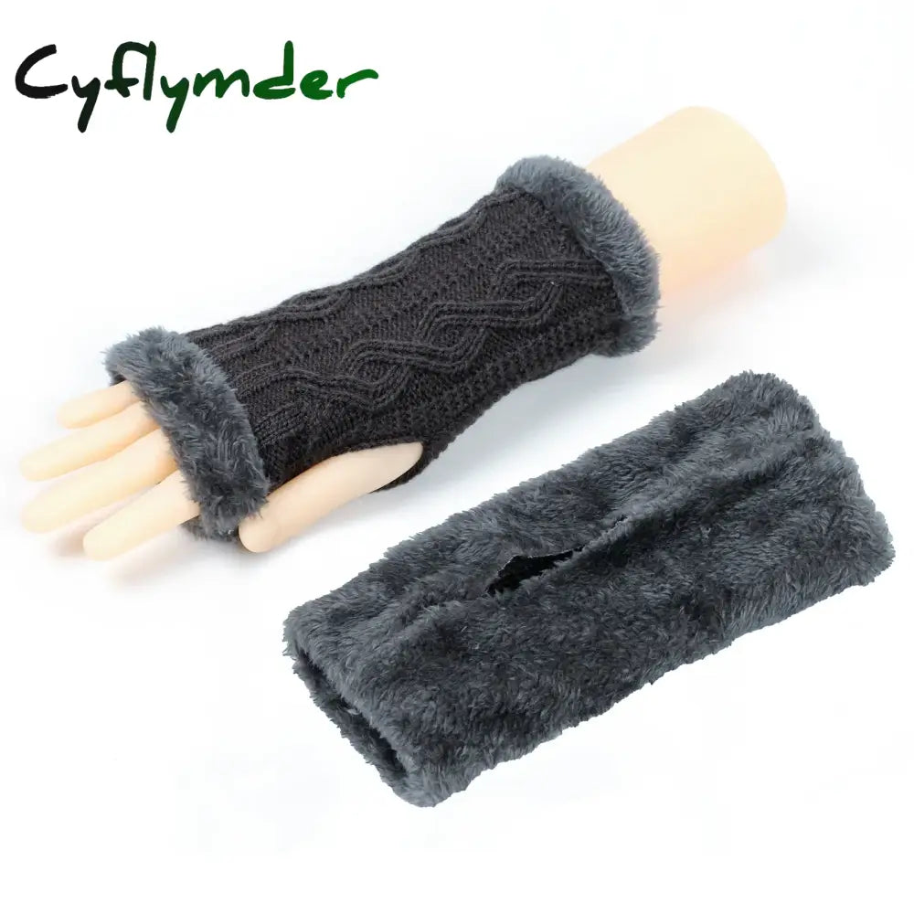 Cyflymder 1pair Inner Fleece Soft Half Finger Gloves for Women Winter Warm Plush Knitted Fingerless Gloves Wrist