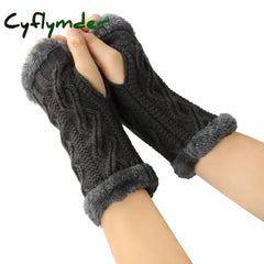Cyflymder 1pair Inner Fleece Soft Half Finger Gloves for Women Winter Warm Plush Knitted Fingerless Gloves Wrist