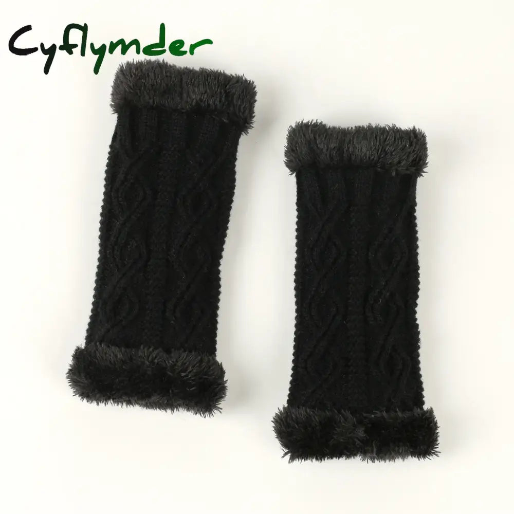 Cyflymder 1pair Inner Fleece Soft Half Finger Gloves for Women Winter Warm Plush Knitted Fingerless Gloves Wrist