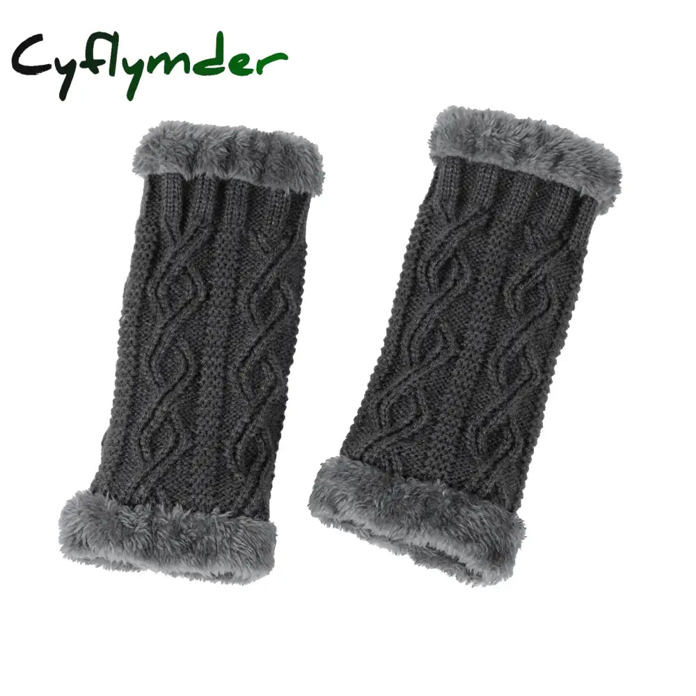 Cyflymder 1pair Inner Fleece Soft Half Finger Gloves for Women Winter Warm Plush Knitted Fingerless Gloves Wrist