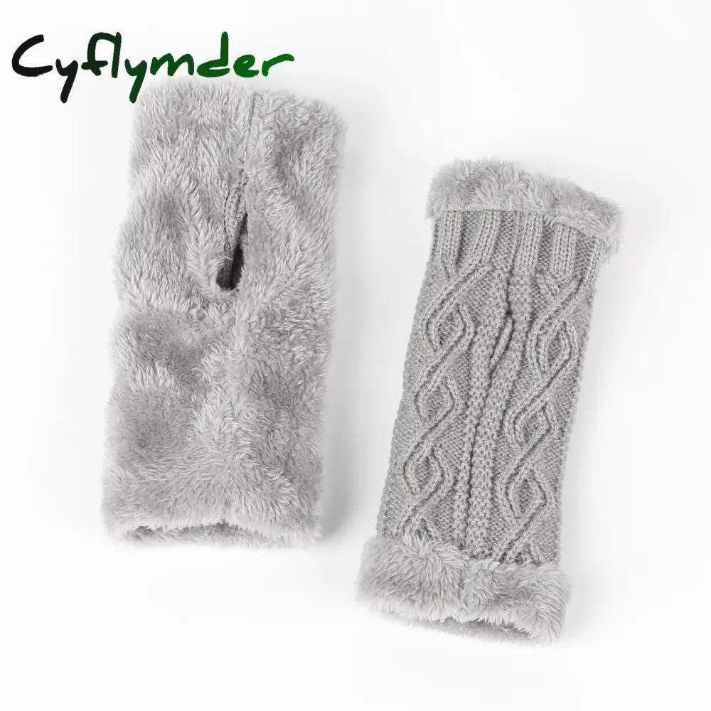 Cyflymder 1pair Inner Fleece Soft Half Finger Gloves for Women Winter Warm Plush Knitted Fingerless Gloves Wrist