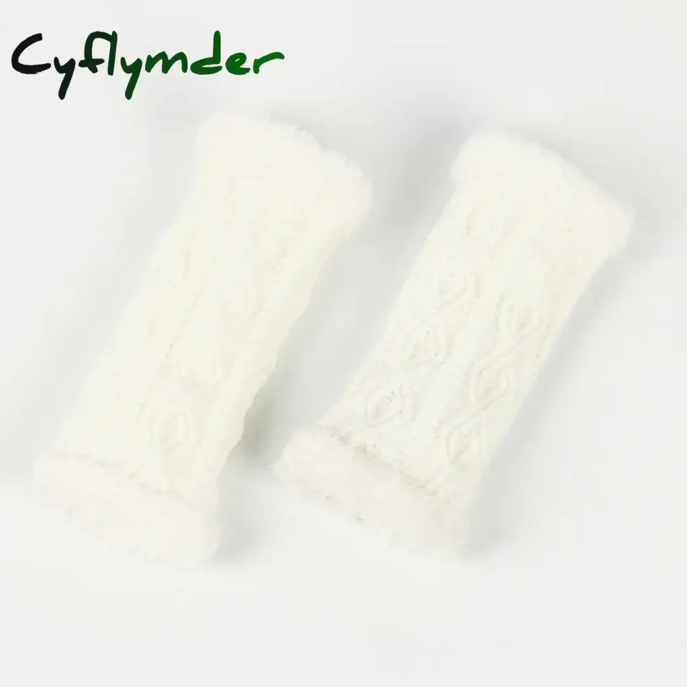 Cyflymder 1pair Inner Fleece Soft Half Finger Gloves for Women Winter Warm Plush Knitted Fingerless Gloves Wrist
