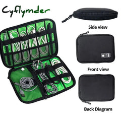 Cyflymder 1Pc Black Green Storage Bag Electronic Accessory Organizer Portable Usb Data Cable