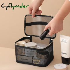 Cyflymder 1Pc Black Mesh Women’s Cosmetic Bag Transparent Travel Comsetics Brushes Organizer