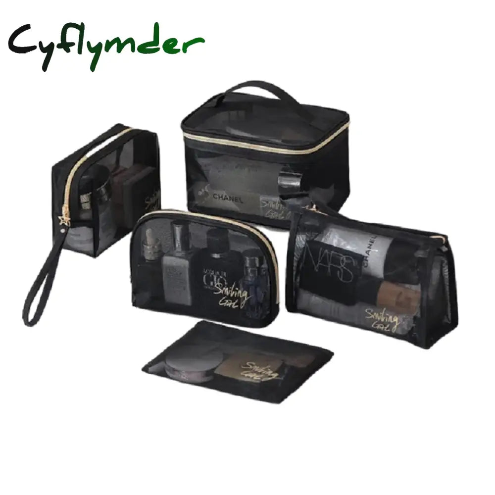 Cyflymder 1Pc Black Mesh Women’s Cosmetic Bag Transparent Travel Comsetics Brushes Organizer