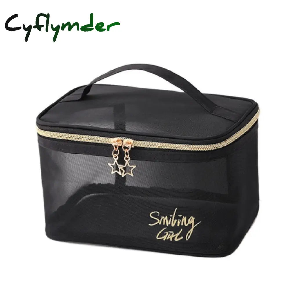 Cyflymder 1Pc Black Mesh Women’s Cosmetic Bag Transparent Travel Comsetics Brushes Organizer