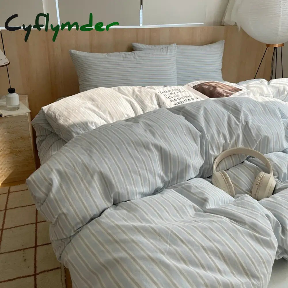 Cyflymder 1pc Blue Stripe Cotton Duvet Cover 150x200 Queen Size Japanese Style housse de couette Skin friendly