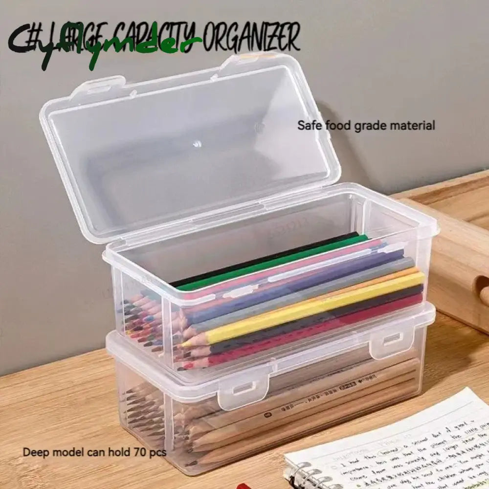 Cyflymder 1Pc Large Capacity Pencil Case Box Pp Material Transparent Stackable Office Supplies