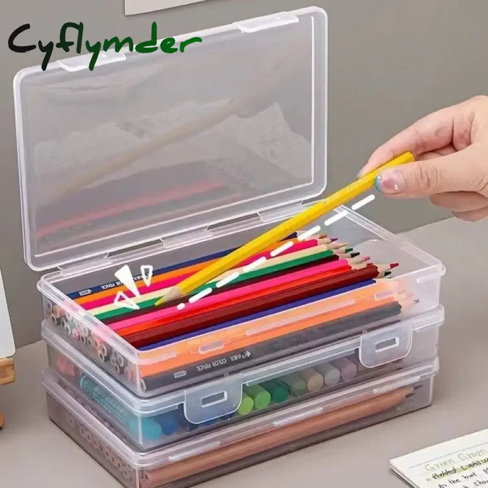 Cyflymder 1Pc Large Capacity Pencil Case Box Pp Material Transparent Stackable Office Supplies