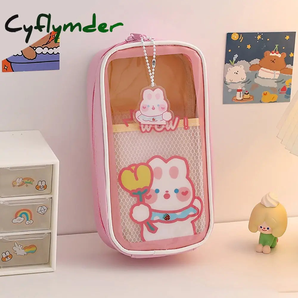 Cyflymder 1Pc Large Capacity Pencil Case Kawaii Transparent Cosmetic Bag Waterproof Pen Cute