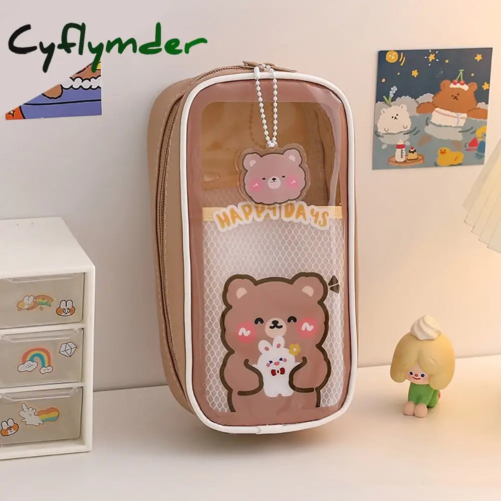 Cyflymder 1Pc Large Capacity Pencil Case Kawaii Transparent Cosmetic Bag Waterproof Pen Cute