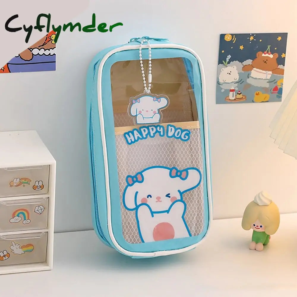 Cyflymder 1Pc Large Capacity Pencil Case Kawaii Transparent Cosmetic Bag Waterproof Pen Cute