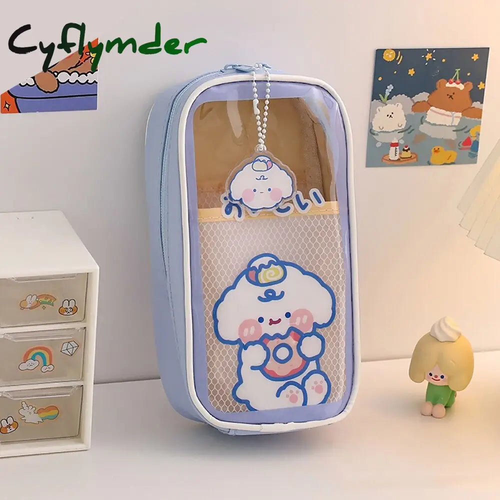 Cyflymder 1Pc Large Capacity Pencil Case Kawaii Transparent Cosmetic Bag Waterproof Pen Cute