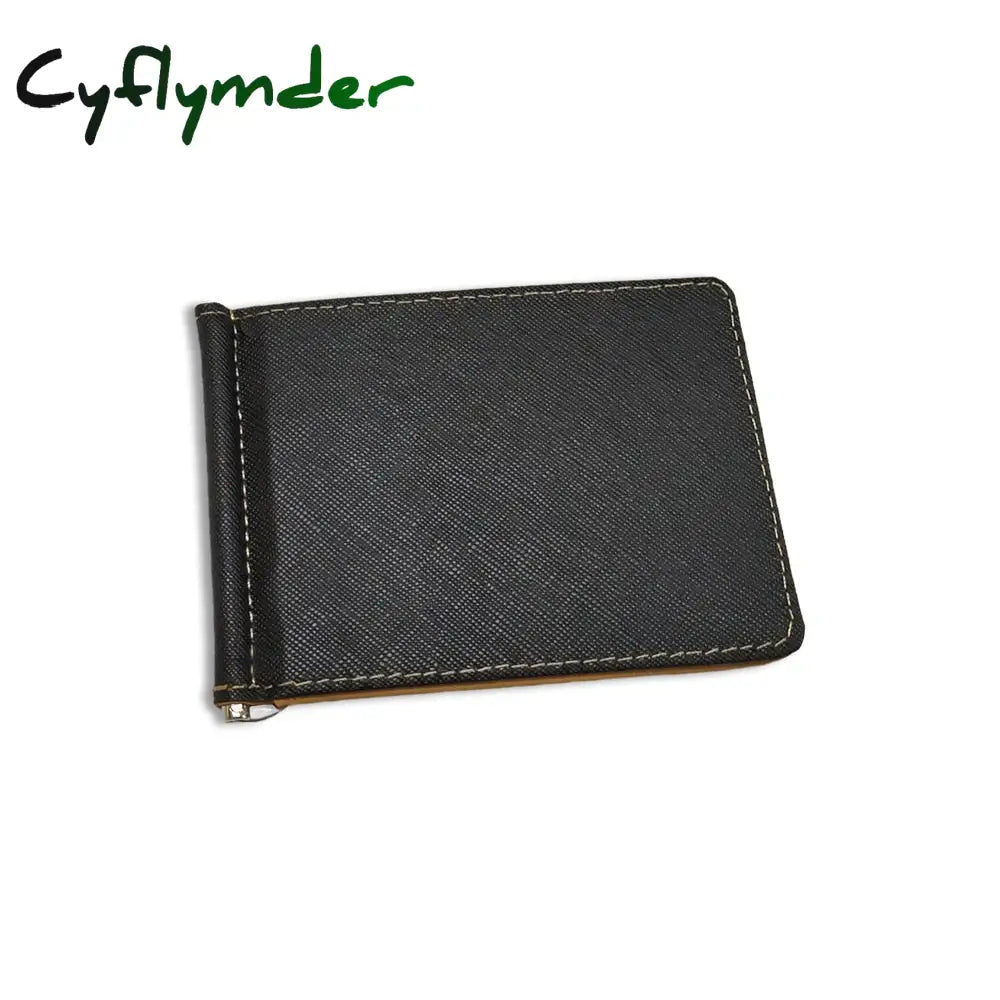 Cyflymder 1Pc Leather Men Money Clips Metal Solid Wallets Credit Dollar Purses Id Card Purse Cash