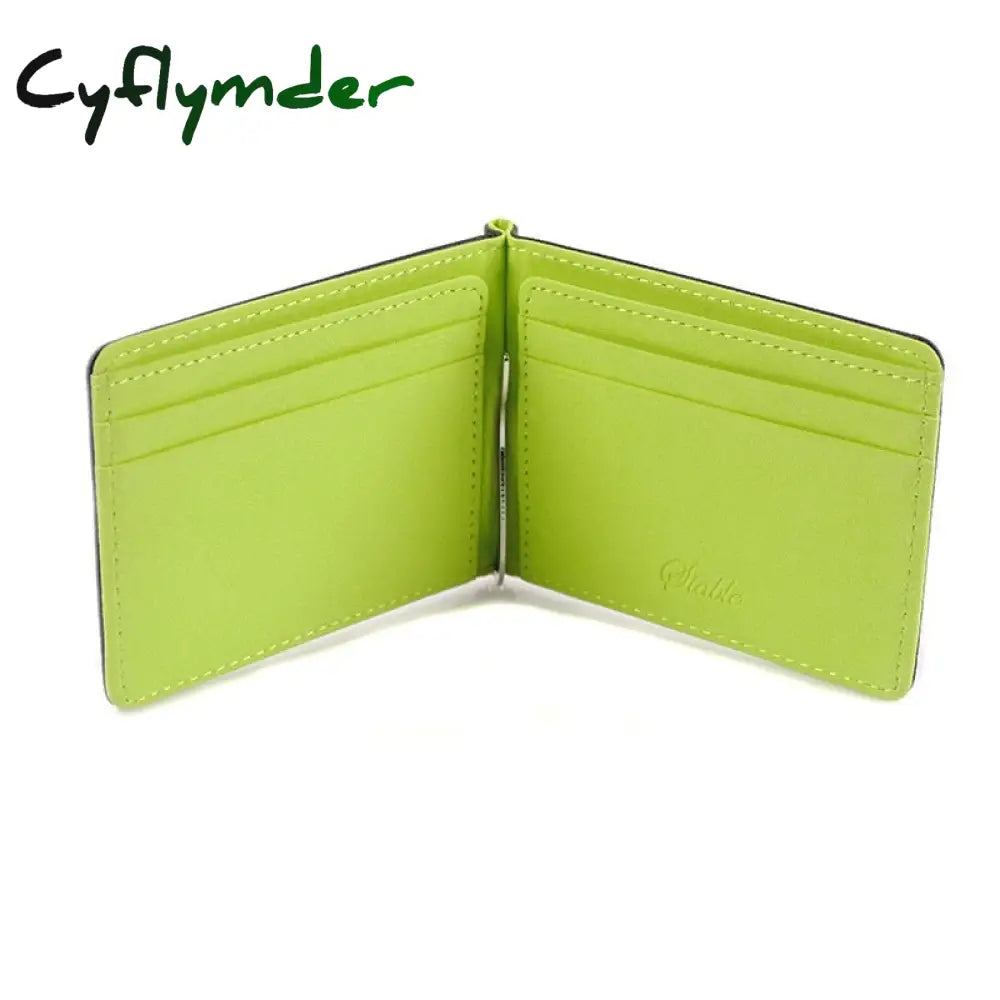 Cyflymder 1Pc Leather Men Money Clips Metal Solid Wallets Credit Dollar Purses Id Card Purse Cash