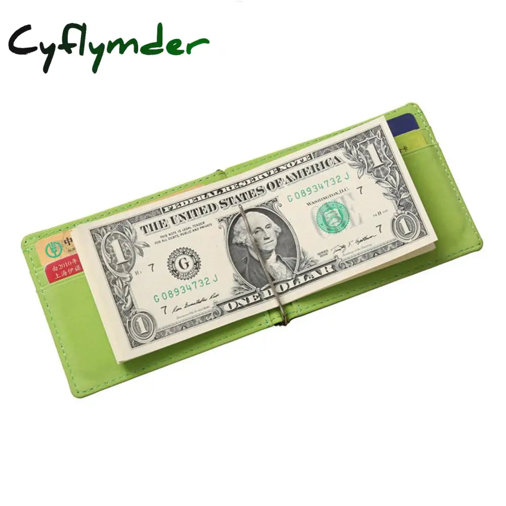 Cyflymder 1Pc Leather Men Money Clips Metal Solid Wallets Credit Dollar Purses Id Card Purse Cash