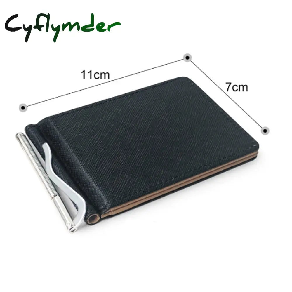 Cyflymder 1Pc Leather Men Money Clips Metal Solid Wallets Credit Dollar Purses Id Card Purse Cash