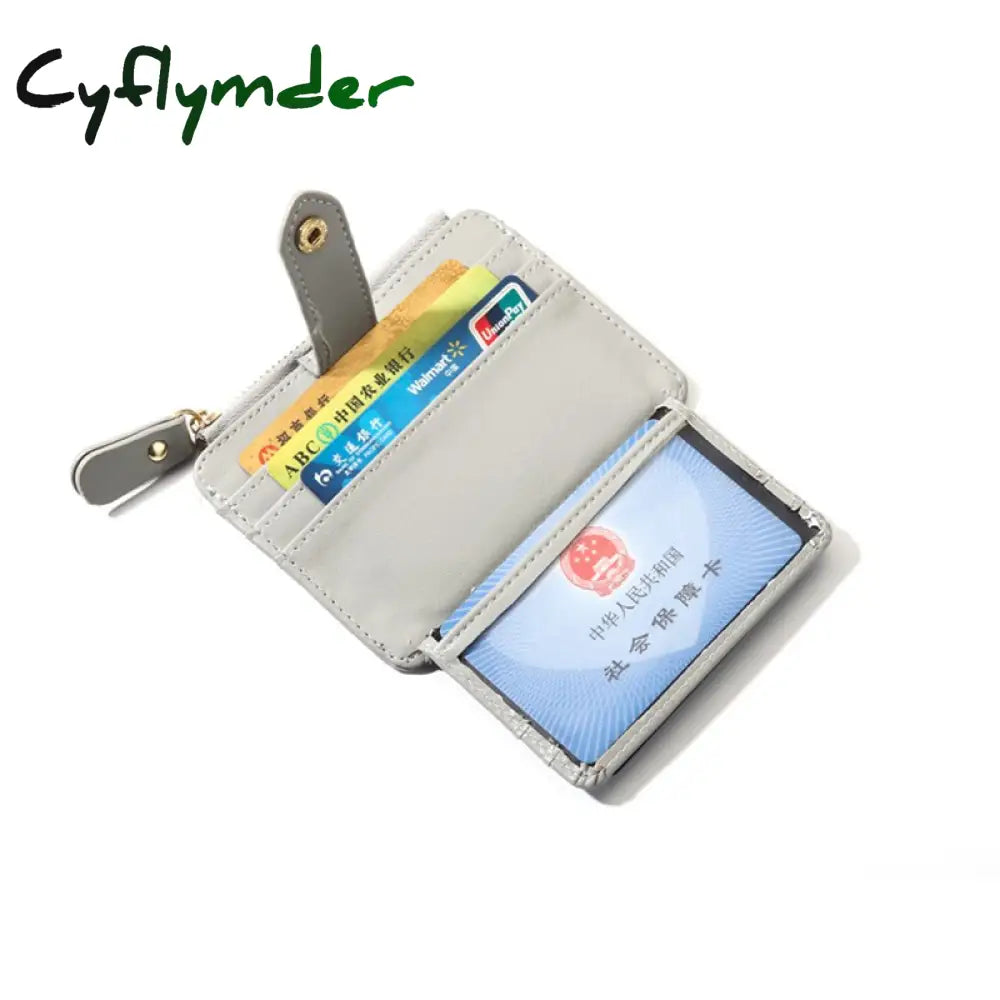 Cyflymder 1Pc Mini Pu Leather Credit Card Holder Cover Zipper Hasp Women Men Small Ultra-Thin