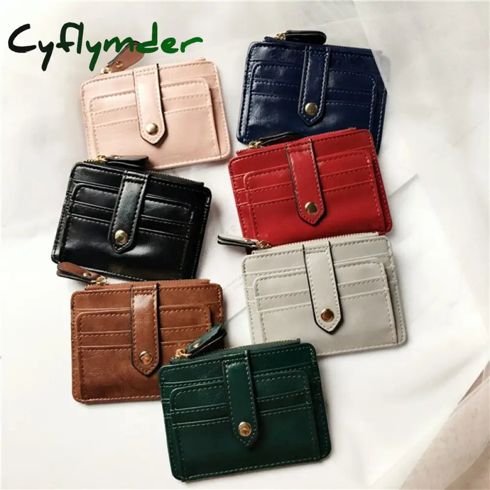 Cyflymder 1Pc Mini Pu Leather Credit Card Holder Cover Zipper Hasp Women Men Small Ultra-Thin