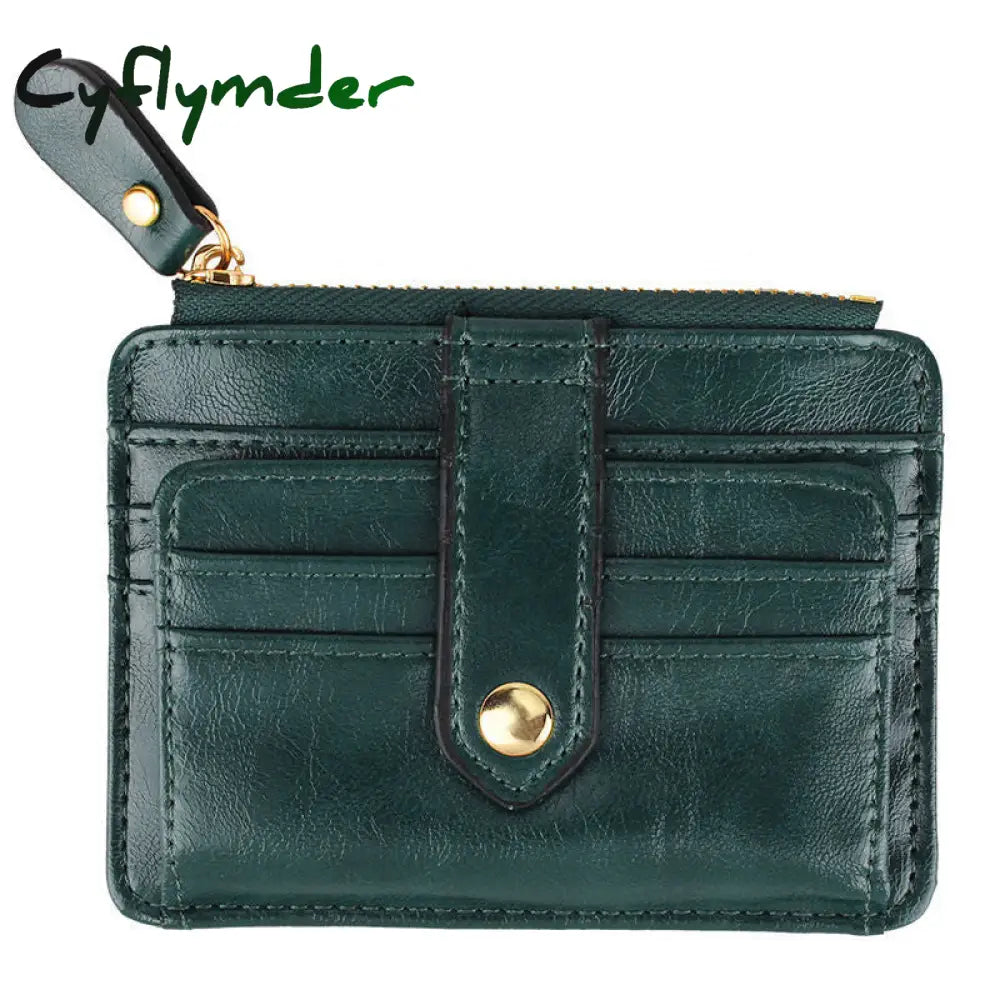 Cyflymder 1Pc Mini Pu Leather Credit Card Holder Cover Zipper Hasp Women Men Small Ultra-Thin