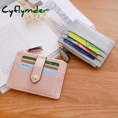 Cyflymder 1Pc Mini Pu Leather Credit Card Holder Cover Zipper Hasp Women Men Small Ultra-Thin