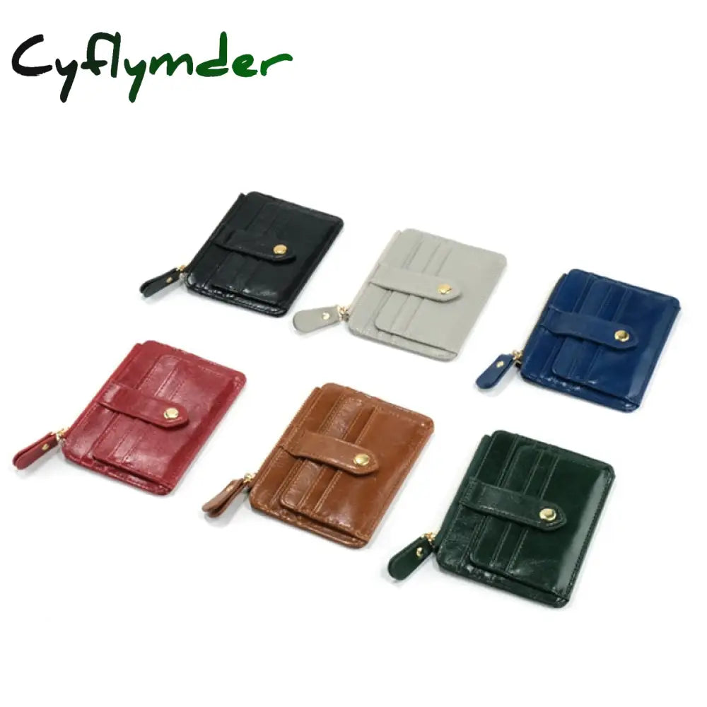 Cyflymder 1Pc Mini Pu Leather Credit Card Holder Cover Zipper Hasp Women Men Small Ultra-Thin