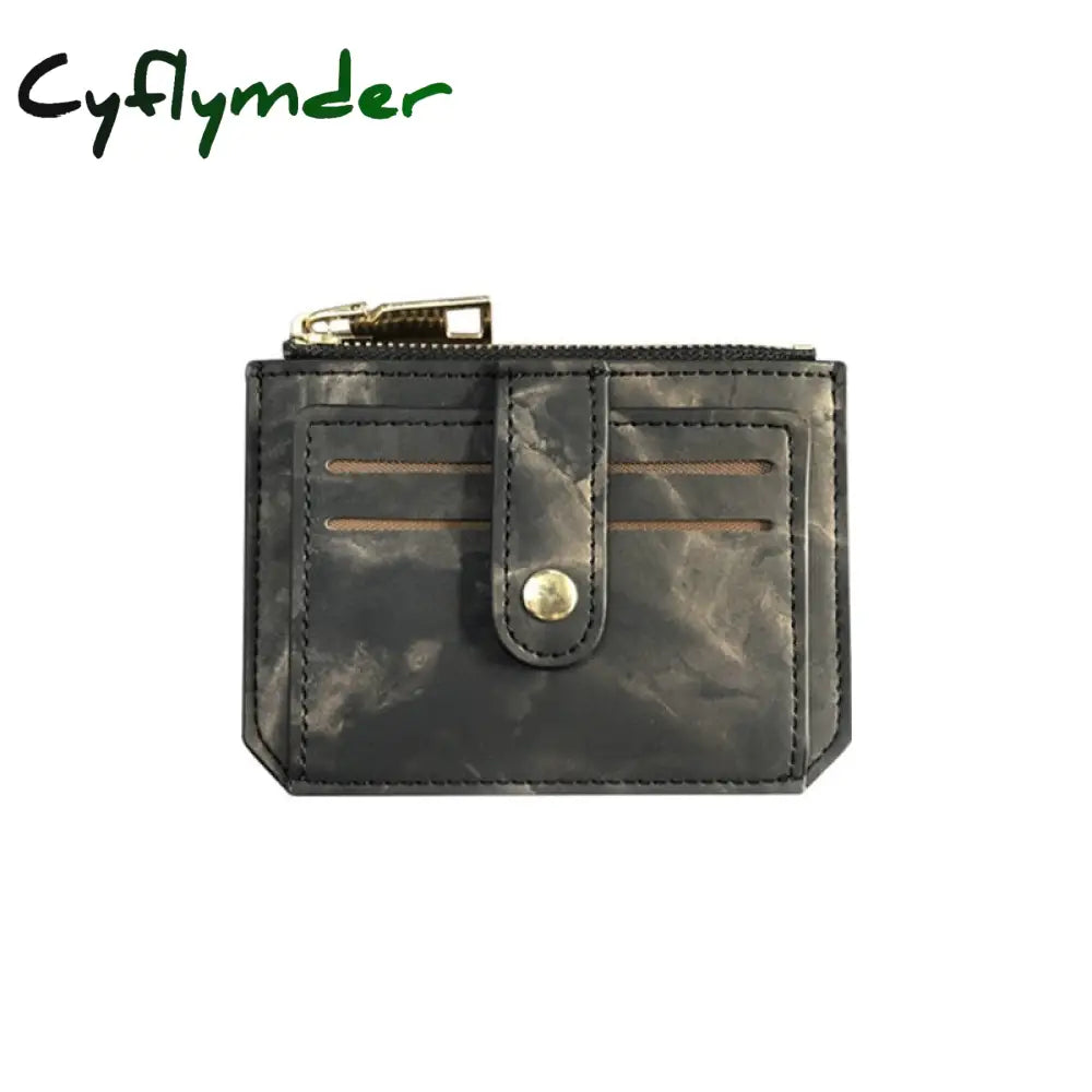 Cyflymder 1Pc Mini Pu Leather Credit Card Holder Cover Zipper Hasp Women Men Small Ultra-Thin