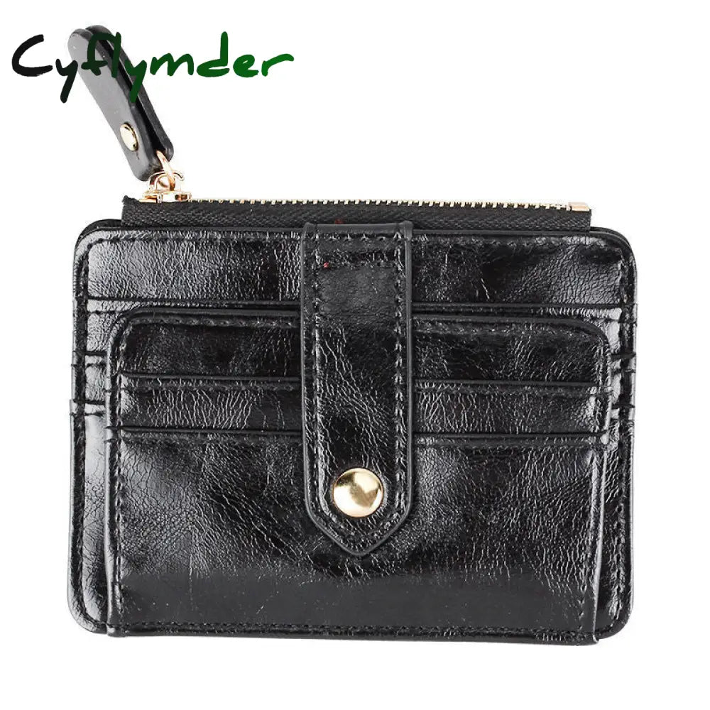 Cyflymder 1Pc Mini Pu Leather Credit Card Holder Cover Zipper Hasp Women Men Small Ultra-Thin