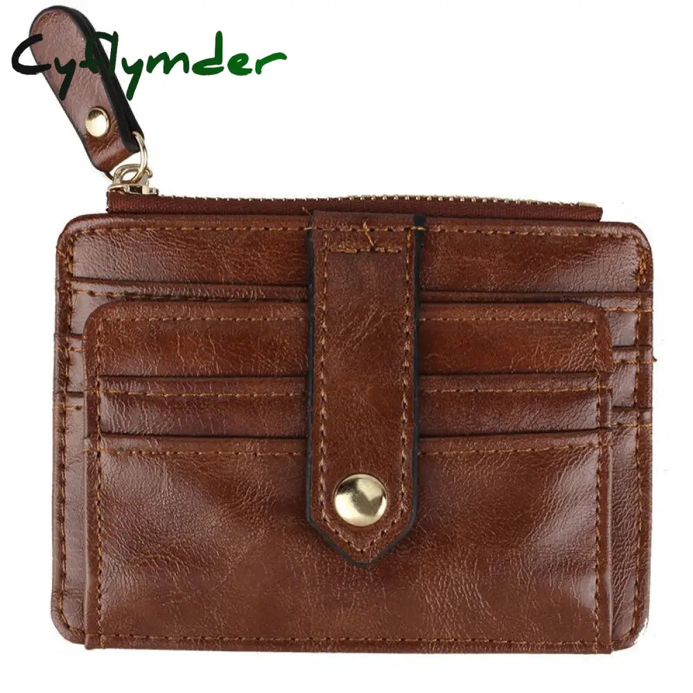 Cyflymder 1Pc Mini Pu Leather Credit Card Holder Cover Zipper Hasp Women Men Small Ultra-Thin