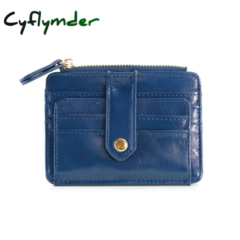 Cyflymder 1Pc Mini Pu Leather Credit Card Holder Cover Zipper Hasp Women Men Small Ultra-Thin