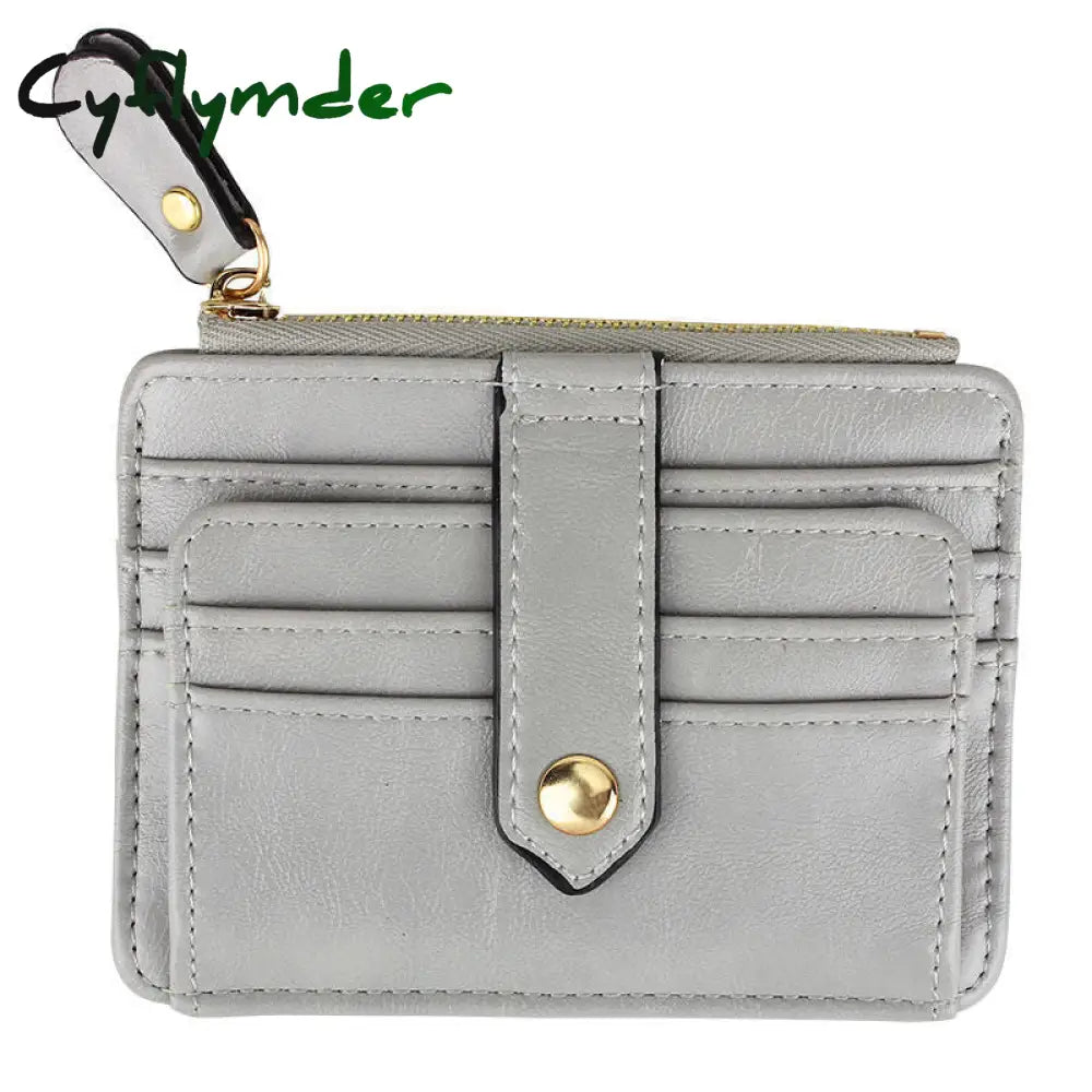 Cyflymder 1Pc Mini Pu Leather Credit Card Holder Cover Zipper Hasp Women Men Small Ultra-Thin