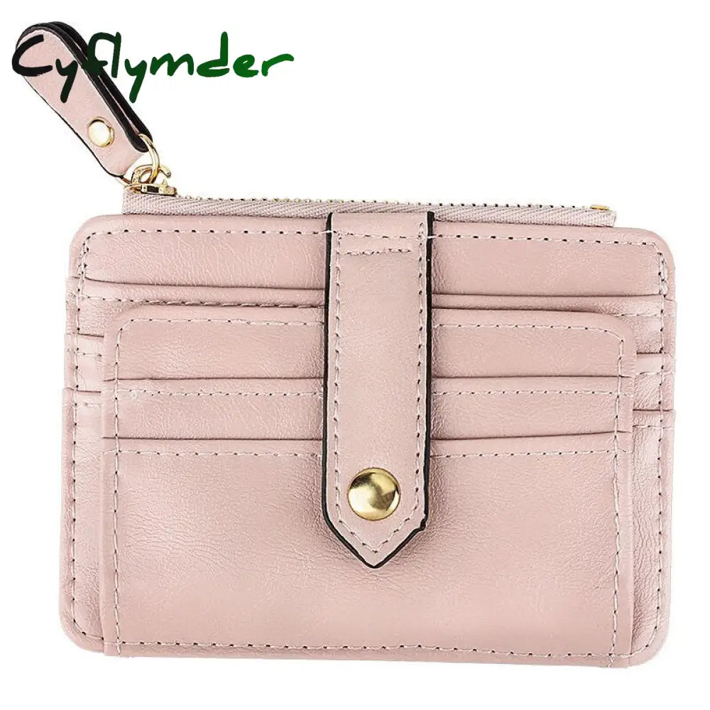 Cyflymder 1Pc Mini Pu Leather Credit Card Holder Cover Zipper Hasp Women Men Small Ultra-Thin