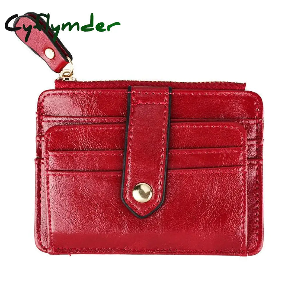 Cyflymder 1Pc Mini Pu Leather Credit Card Holder Cover Zipper Hasp Women Men Small Ultra-Thin