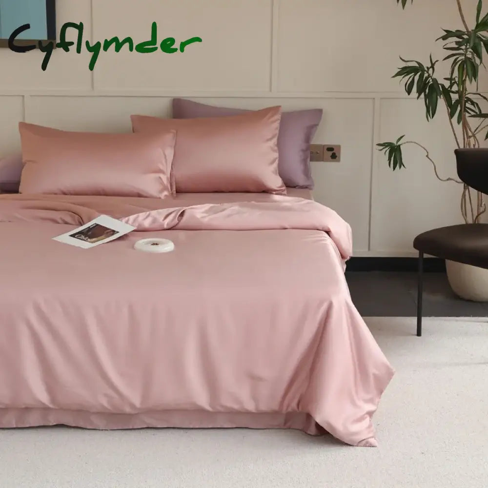 Cyflymder 1PC Mulberry Silk Duvet Cover Quilt Cover Solid Color Smooth Comforter Cover with Zipper Closure Double King