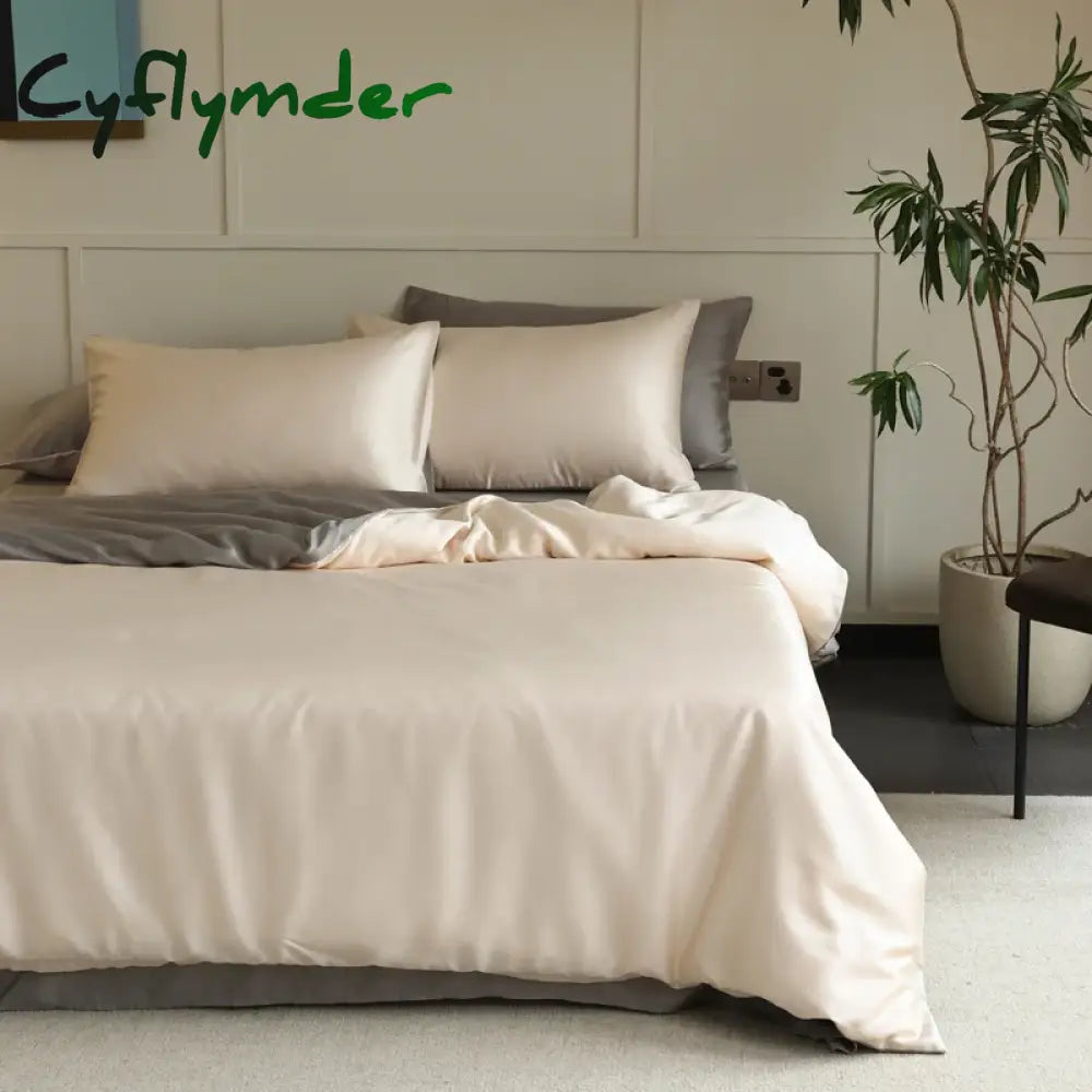 Cyflymder 1PC Mulberry Silk Duvet Cover Quilt Cover Solid Color Smooth Comforter Cover with Zipper Closure Double King