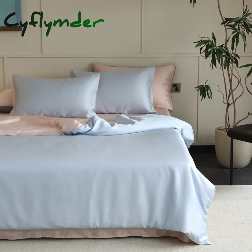 Cyflymder 1PC Mulberry Silk Duvet Cover Quilt Cover Solid Color Smooth Comforter Cover with Zipper Closure Double King