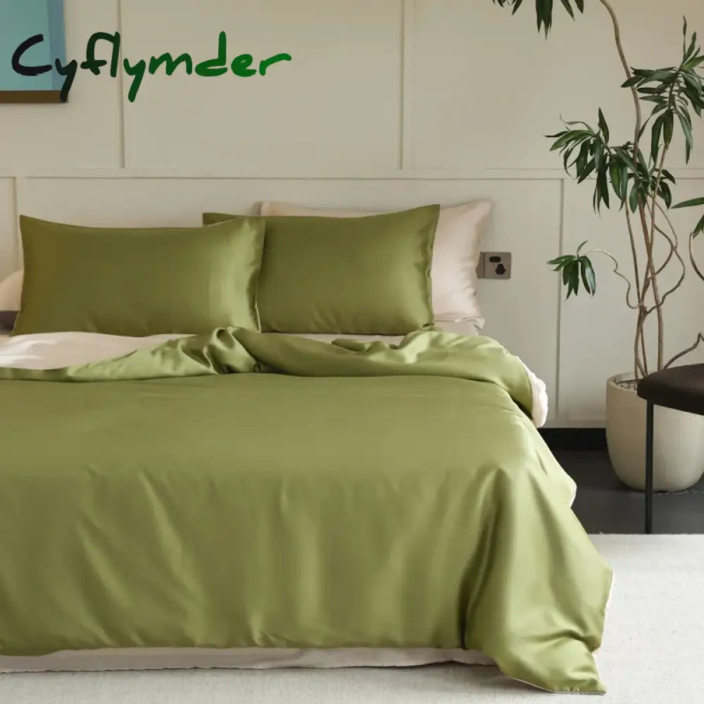 Cyflymder 1PC Mulberry Silk Duvet Cover Quilt Cover Solid Color Smooth Comforter Cover with Zipper Closure Double King